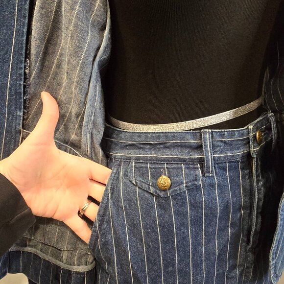 Ralph Laurel Jeans Blazer And Skirt Size 6 Blue With Pin Strips 100% Cotton - Picture 10 of 16